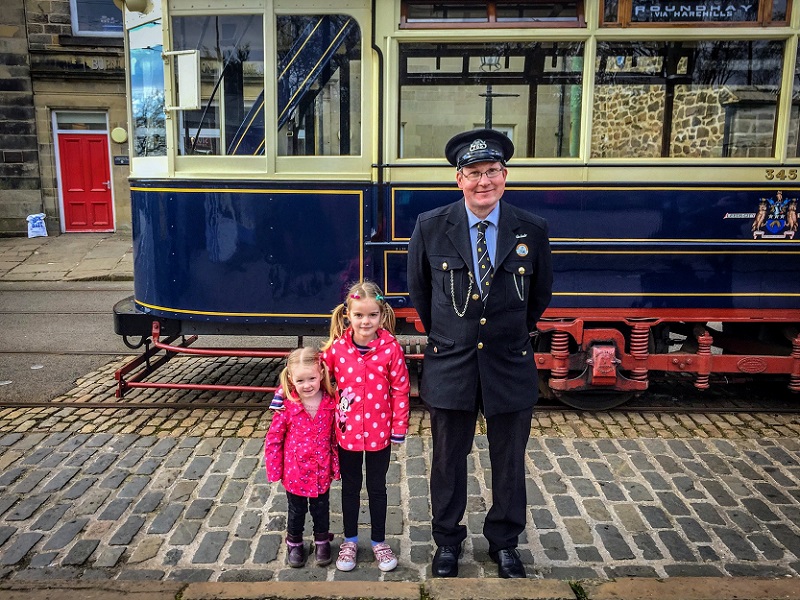 Crich Tramway Museum with kids - with the conductor
