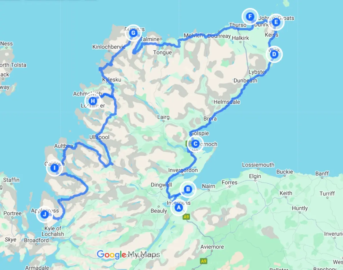 North Coast 500 Route Map