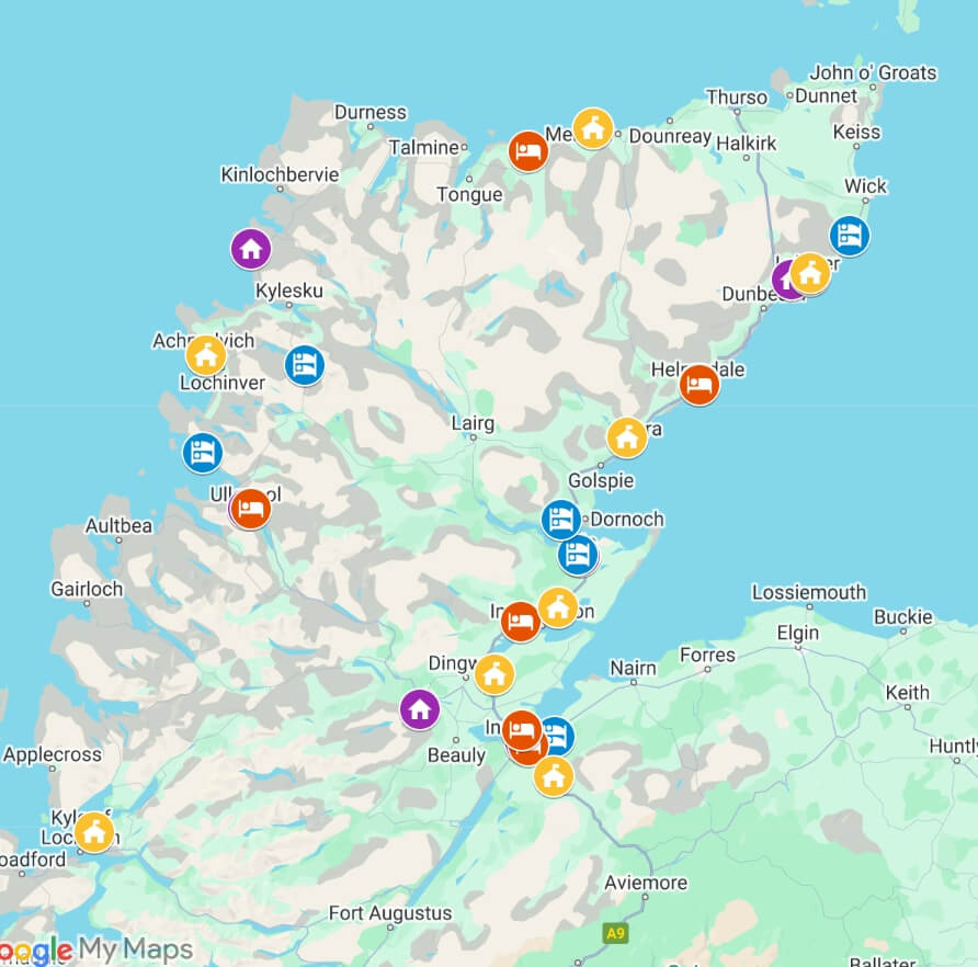 North Coast 500 Accommodation Map
