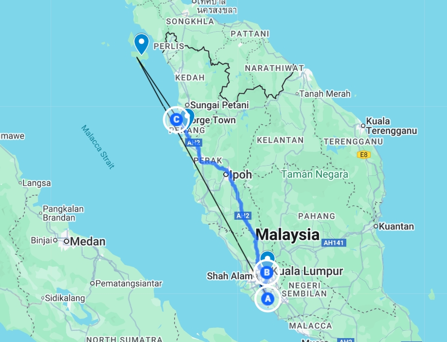 Map of 2 Week Malaysia Itinerary with Kids