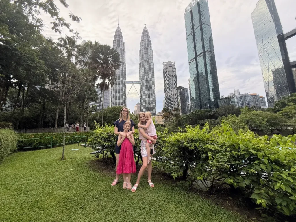 Mum and the kids enjoying a park day in Kuala Lumpur during our 2 week Malaysia itinerary