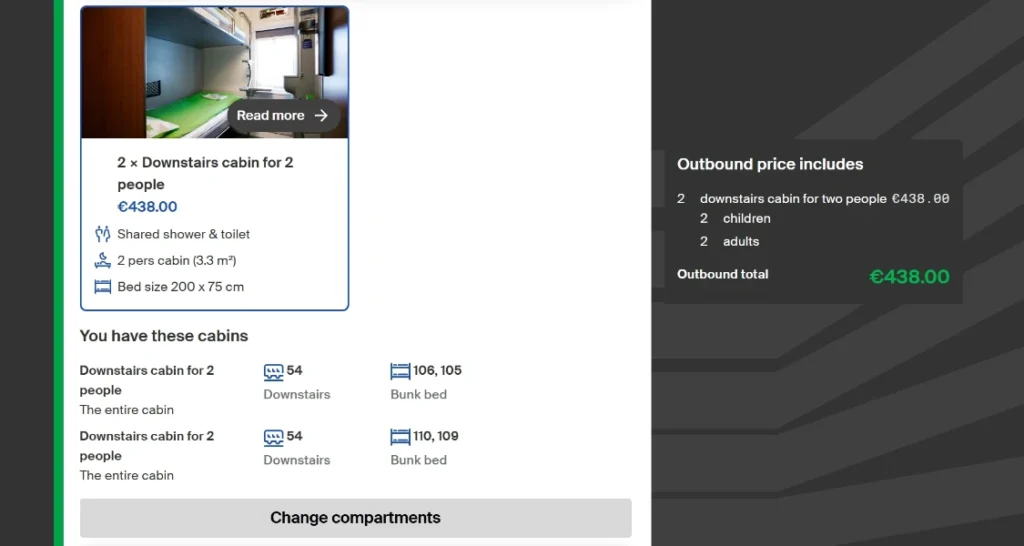 Image of cabin selection on the VR Matkalla website
