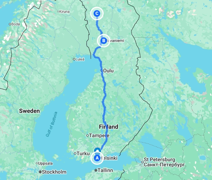 Map of DIY Lapland Itinerary with Kids