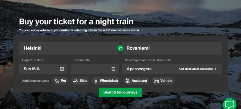 Image of search box on the VR Matkalla website
