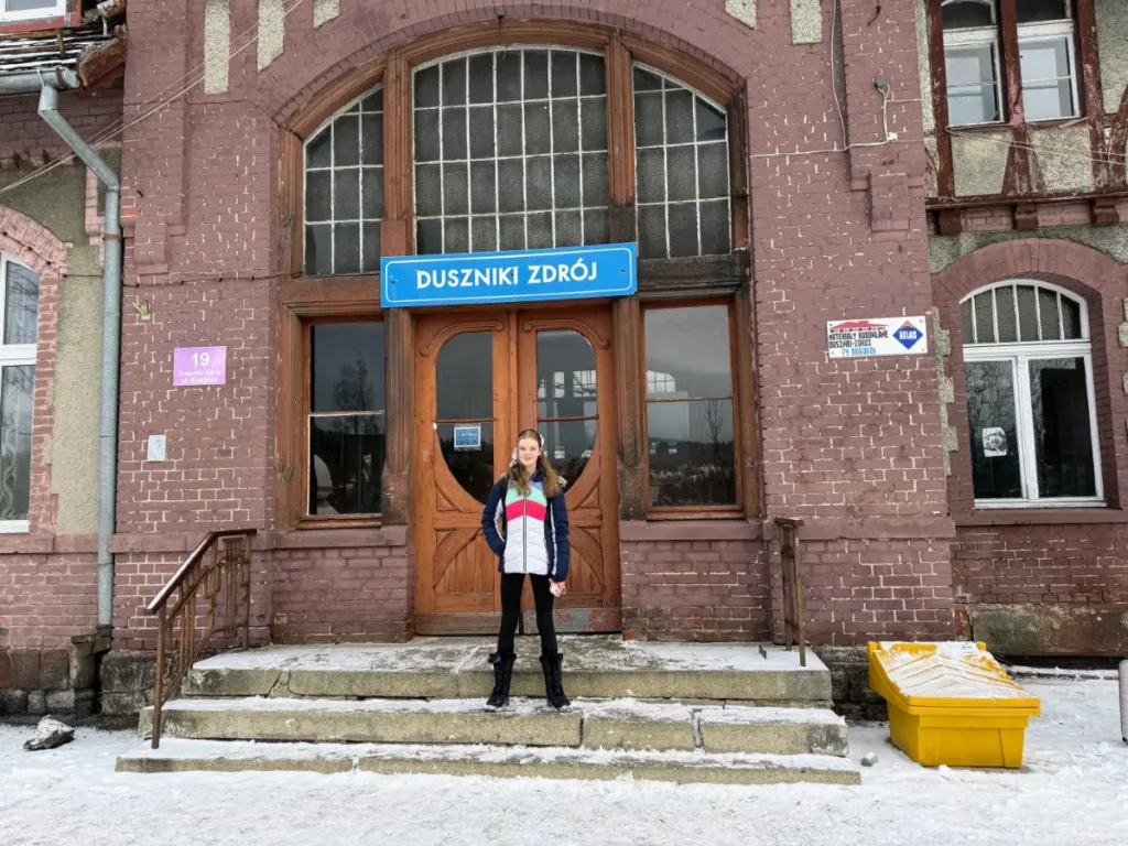Duszniki-Zdrój train station near Zieleniec, an easy arrival point for families visiting a beginner ski resort in Poland