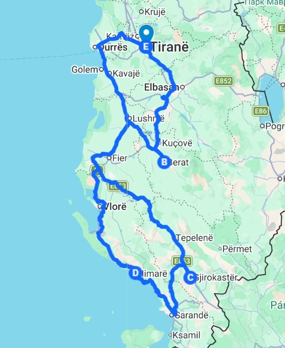 Map of 2 Week Albania Itinerary
